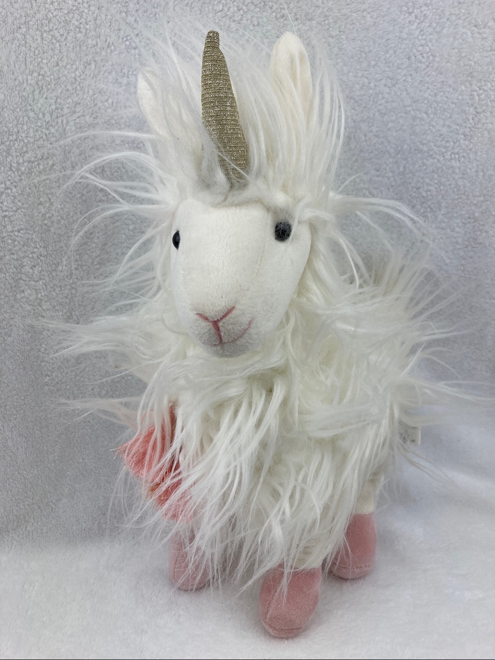 PIER 1 Llamacorn Stuffed Plush Animal Giselle Furry Llama & Unicorn White 16”